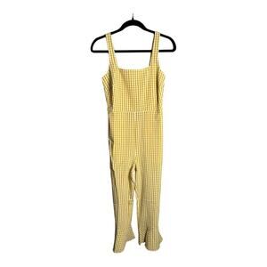 Lucy Paris Yellow and White Gingham Strappy Jumpsuit Ruffle Detail Size XS